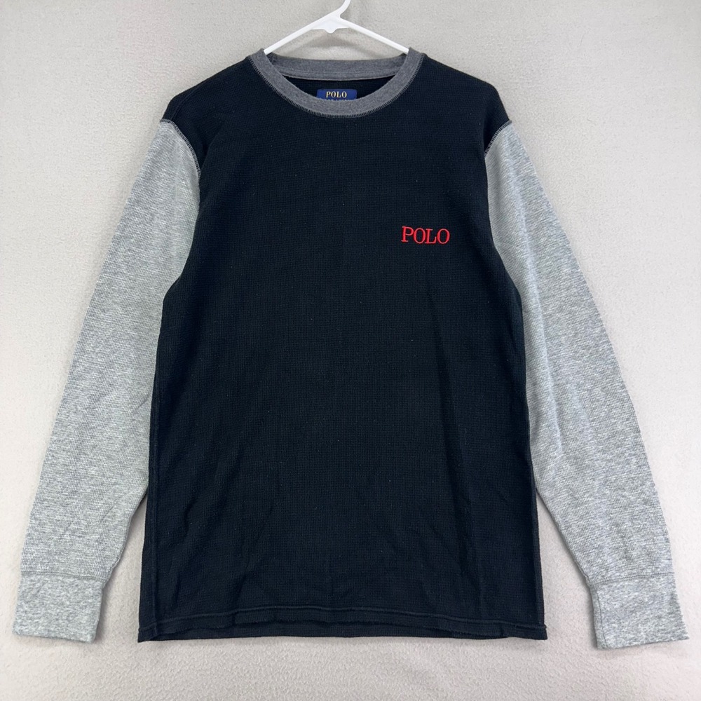 Polo Ralph Lauren Thermal Shirt Mens L Black Gray Long Sleeve Cotton‎